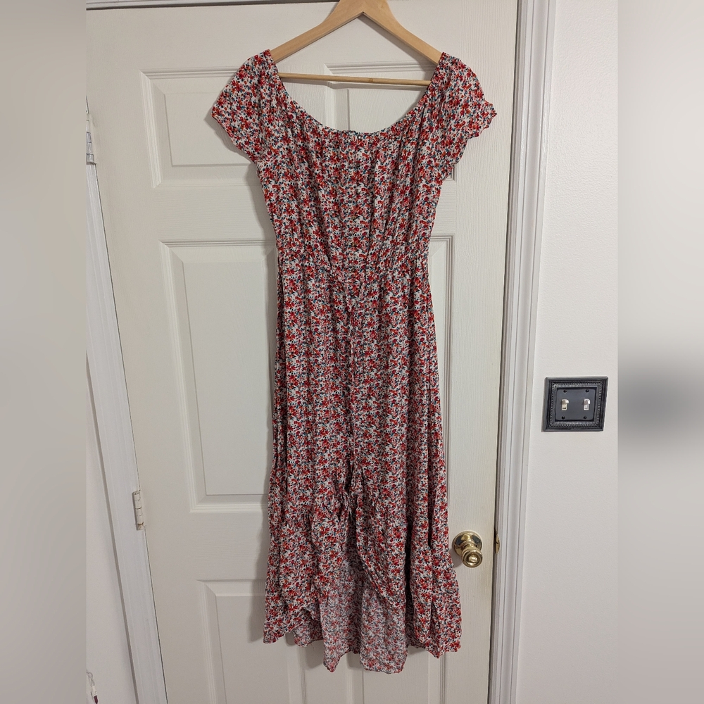 Indigo Rose pink floral dress hi low hem boho hippie size medium
